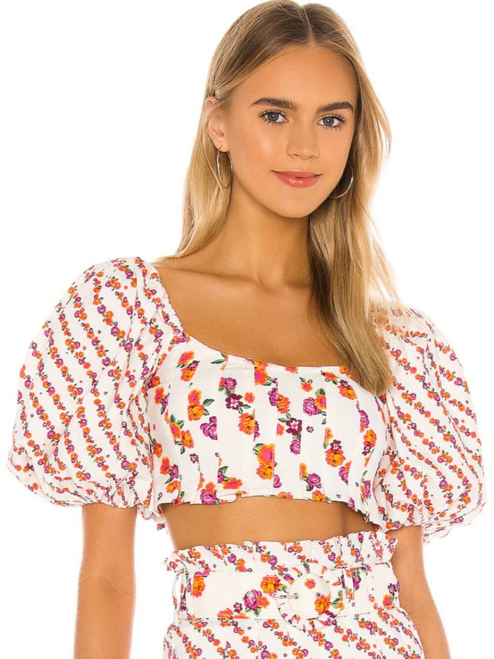 NWT For Love & Lemons Orange Georgia Puff Sleeve Crop Top XS